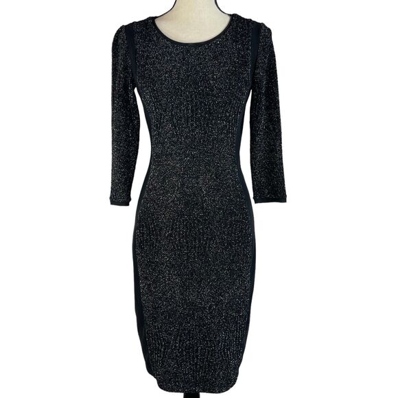 Joseph Ribkoff SZ 6 Bodycon Dress Scoop Neck 3/4 Sleeve Stretch Sparkly Glitter - Picture 1 of 10